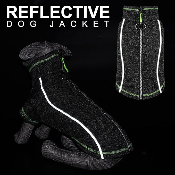 cyeollo Dog Coat Fleece Jacket Zipper up Sweater Reflective Jackets with D Ring Warm Clothes Cozy Jackets for Small Dogs