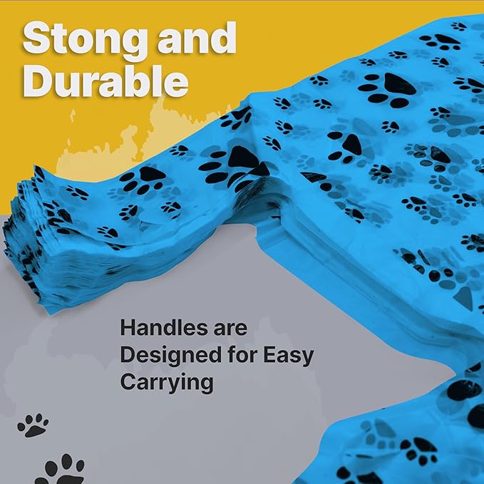 T-Shirt Bags – Paw Print Design Blue Color - 100 Pack - Thank You & Shopping Bags - Cat or Dog - 22" L x 12" W x 7" Plastic (Blue, 100)