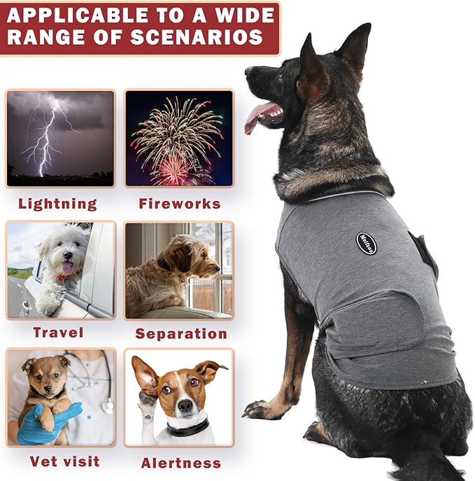 Dog Anxiety Vest - Thunder & Fireworks Calming Shirt for Dogs, Vet Visits & Separation - No Medicine or Training Required
