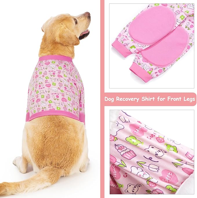 Dog Recovery Shirt for Front Legs, Dog Elbowpads Sleeve Protect Dogs Elbows Arms,Stop Licking Joints After Surgery, Help with Injury Healing Covers The Wound, Cone Alternatives (Pink, 4XL)