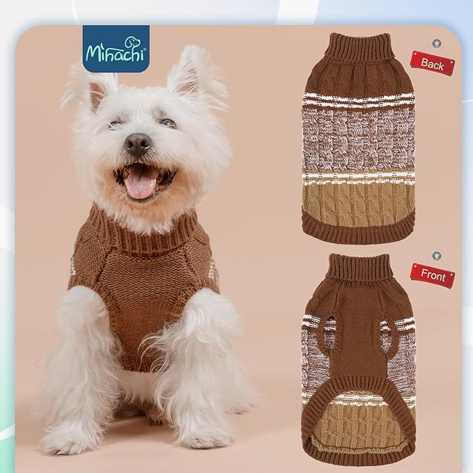 Mihachi Dog Sweaters for Small Medium Dogs Girl Boy,Soft Warm Dogs Shirt, Cold Weather Dog Coat Turtleneck Knitted Pullover Dog Clothes Costume with Leash Hole for Large Cat Puppy Doggy Pet,Beige SM