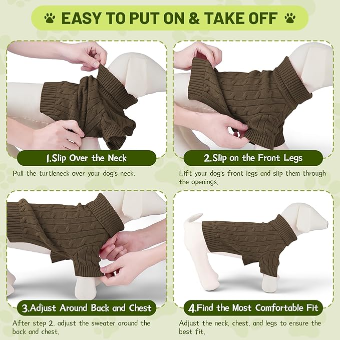 Small Dog Thermal Pullover Sweater, Classic Turtleneck Cable Knitwear Dog Clothes for Cold Weather Warm Pet Clothes for Chihuahua, Bulldog, Dachshund, Pug Tan XX-Large