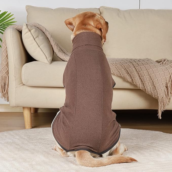 ROZKITCH Turtleneck Dog Pajamas for Large Dogs, Pet Windproof Warm Cold Weather Jacket Vest Cozy Jumpsuit Apparel Outfit Clothes for Walking Hiking Travel Sleep Brown 2XS