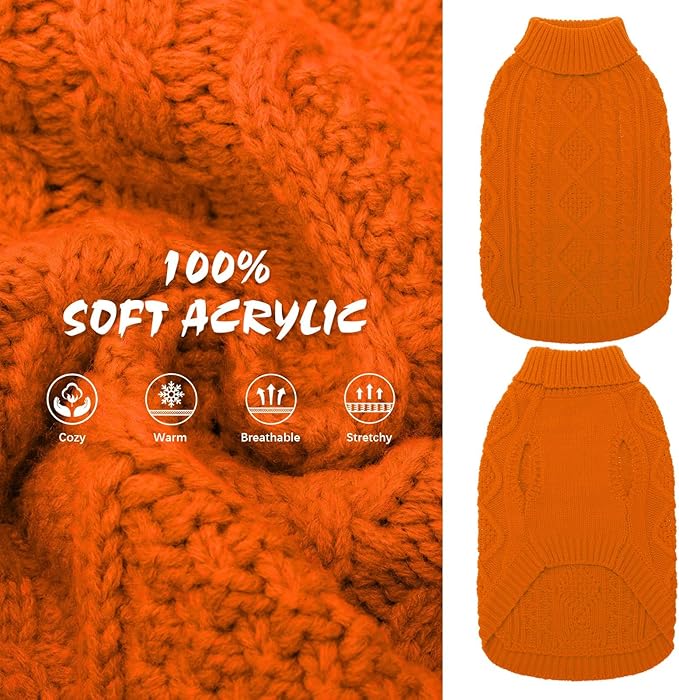 BINGPET Thermal Knitted Dog Sweater for Small Medium Large Dogs,Winter Dog Cat Coat Warm Sweartershirts Outfits,Classic Cable Knit Turtleneck Pullover Dog Jumper Coat Warm Sweartershirts