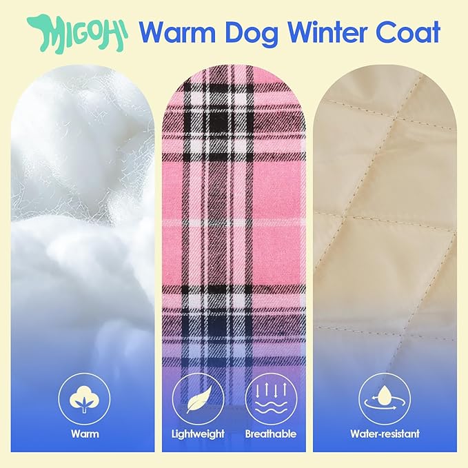 MIGOHI Reversible Dog Jacket, Windproof Waterproof Winter Coat for Cold Weather, British Style Plaid Warm Dog Vest, Pink, S
