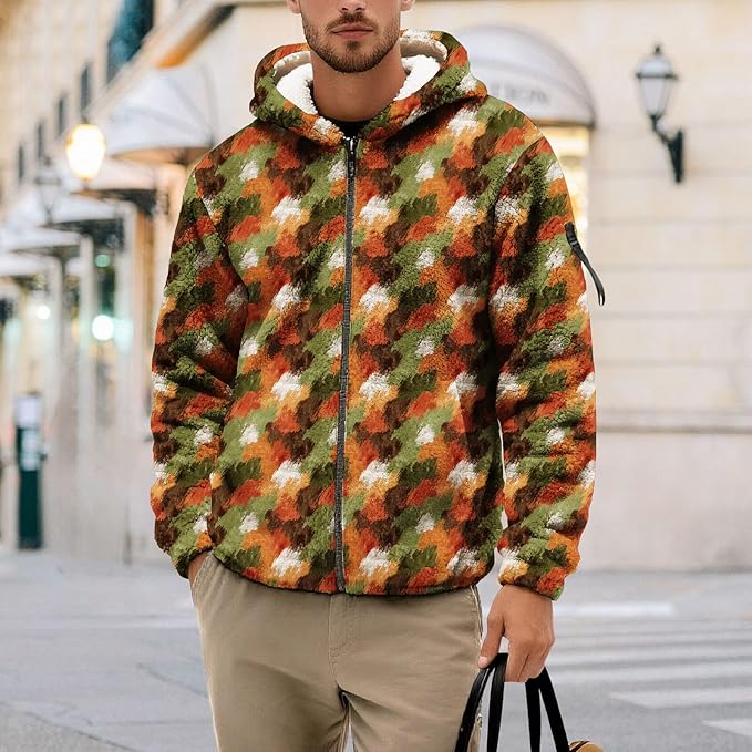 Men's Camouflage Hunting Fleece Lined Hoodie Camo Jackets Zip Up Long Sleeve Casual Winter Coats Hood Outerwear