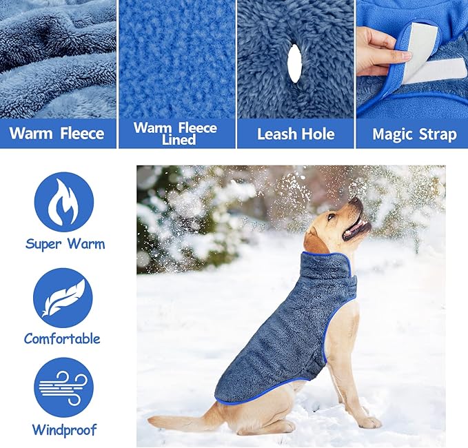 Malier Dog Winter Coat, Reversible Fleece Dog Cold Weather Coats, Windproof Warm Snow Puppy Jacket Vest Pet Clothes for Small Medium Large Dogs (Blue, Small)