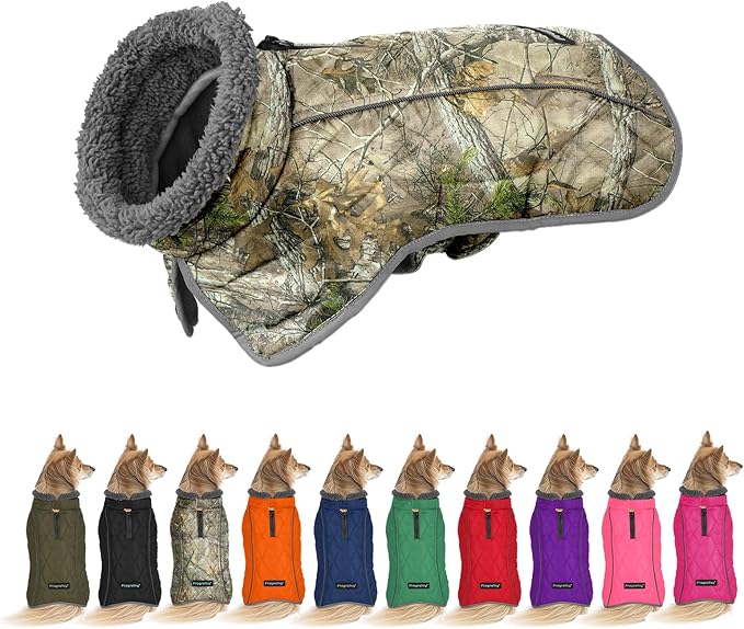 Fragralley Dog Coat Medium, Waterproof Dog Jacket with Warm Fleece Lining, Adjustable Reflective Dogs Winter Coat, Turtleneck Pet Coats for Cold Weather (Reed Camouflage M)