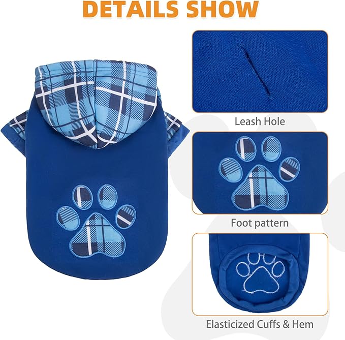 Plaid Dog Hoodie Pet Clothes Sweaters with Hat Large (Pack of 1)