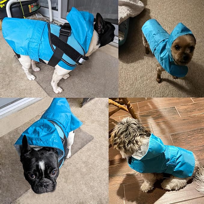 Dog Raincoat Dog Rain Jacket Poncho Waterproof Pet Rain Suit Double Layer Breathable Lining Hooded Leash Hole Adjustable Puppy Small Medium Dogs,Blue,XXL