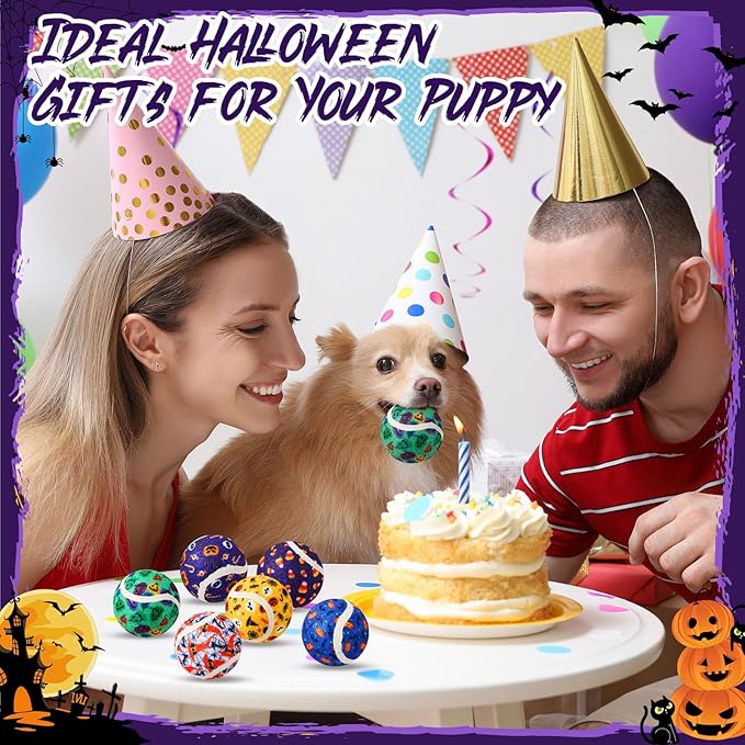 Civaner 36 Pcs Halloween Dog Toys Bulk, 2.5 Inch Squeaky Tennis Balls for Small Medium Large Dogs Pets Puppy Chew Teething Toy Interactive Training Gifts Xmas Stocking Stuffers