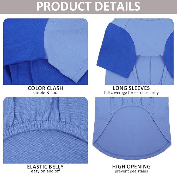 2 Pack Dog Shirt for Large Dogs XXL - Soft Breathable Cotton Tees, Freedom of Movement Prevents Overheating Dog Clothes for Border Collie, Pitbull, Boxer, Hiking, Play, Casual Wear, Blue