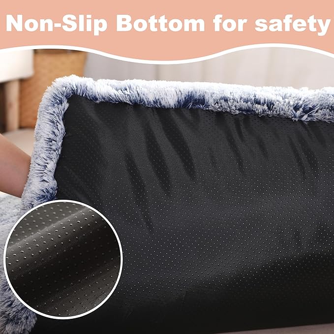 Bedfolks Waterproof Crate Bed With Removable Washable Cover, Plush Faux Fur Pad for Medium Dogs, Fluffy Kennel Bed 29"x21", Dark Blue