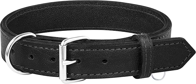 Riparo Dog Collar - Genuine Leather Dog Collars - Heavy Duty Dog Collars for Medium Large and Extra Large Dog Breeds (M: 1” Wide for 14” - 18” Neck, Black)