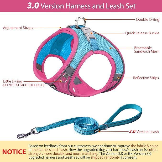 AIITLE Escape Proof Dog Harness - Step in Adjustable Dog Harness No Choke Over with Breathable Mesh and Quick-Release Buckle for Summer- Outdoor Walking, Camping, Training for Medium Dogs Hot Pink XL