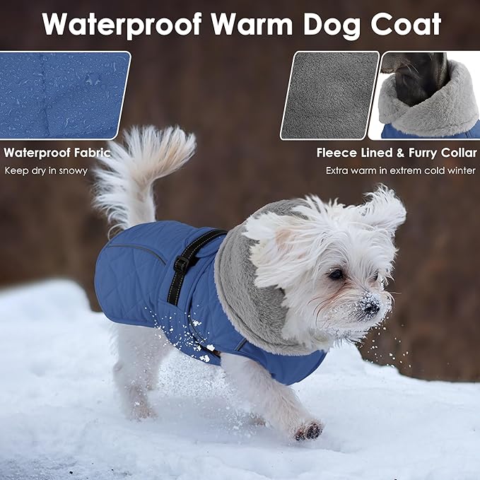 Dog Coat, Waterproof Dog Winter Jacket with Adjustable Buckle, Reflective Turtleneck Pet Snow Vest Warm Fleece Sweater for Small Medium Large Dogs - Blue, 3XL