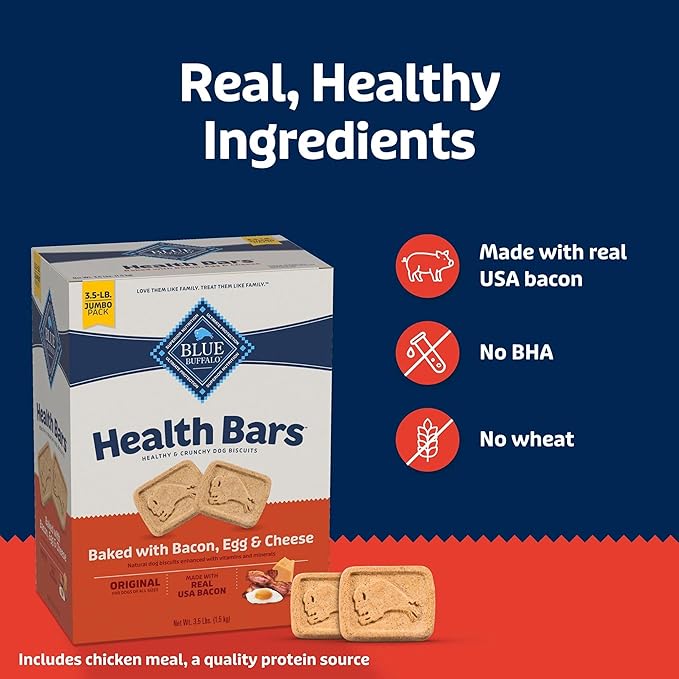 Blue Buffalo Health Bars Oven-Baked with Natural Ingredients Bacon, Egg & Cheese Crunchy Dog Biscuits, 3.5 lbs.