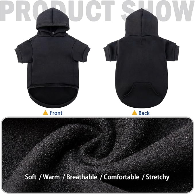 SCENEREAL Dog Hoodie Sweaters for Small Medium Large Size Dogs, Fleece Pet Sweatshirt with Hat and Pocket,Soft Cold Winter All Weather Puppy Clothes for S to XL Sized Dogs,Black (L)