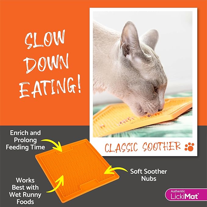 LickiMat Classic Soother, Cat Slow Feeder Lick Mat, Boredom Anxiety Reducer; Perfect for Food, Treats, Yogurt, or Peanut Butter. Fun Alternative to a Slow Feed Cat Bowl or Dish, Purple