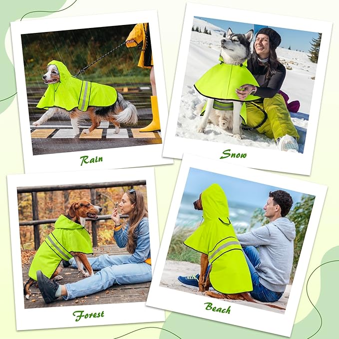 Dog Raincoat - Waterproof Dog Rain Jacket with Leash Hole, Lightweight Hooded Pet Rain Coats, Reflective Doggy Slicker Poncho for Dogs Walking(M, Green)