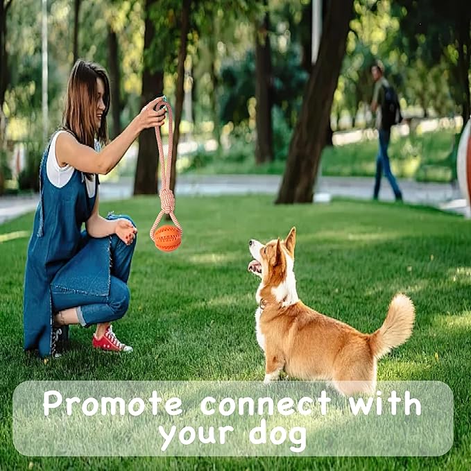 Dog Rope Toy for Medium and Small Dogs, Interactive Puppy Toys Tug of War Toy with Rubber Ball, Durable Outdoor Puppy Chew Toys for Teeth Cleaning, Fetch & Training (Orange)