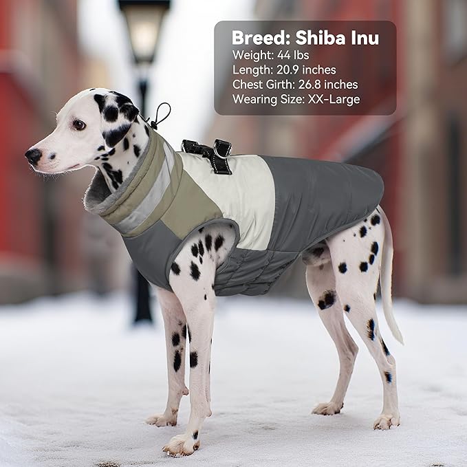 Dog Coats for Small Dogs, Waterproof Warm Dog Winter Jacket with Harness Built in, Reflective Puppy Cold Weather Coats Zip-up Pet Vest with Fleece Lined Dogs Snowsuit, Grey Small