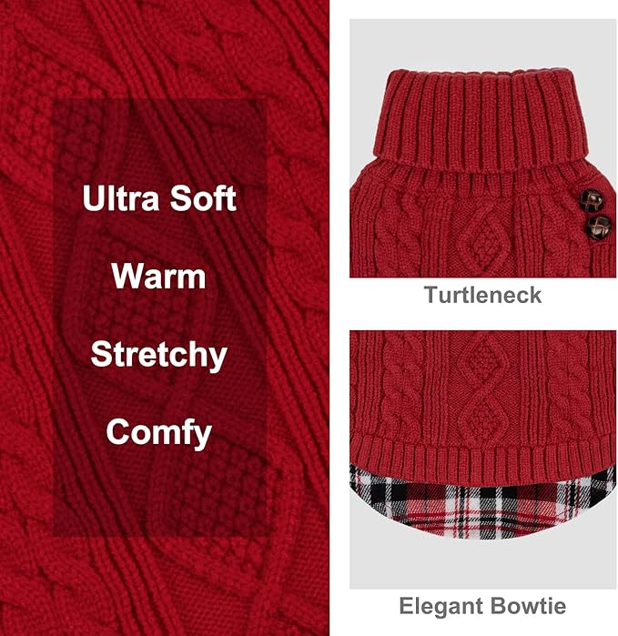 KYEESE Dog Sweater Soft Pullover Dog Sweaters for Small Dogs Girl Warm Turtleneck Small Dogs Sweater with Gingham Patchwork Stretchy Knitwear Cat Clothes Comfy Puppy Coat for Fall Winter Cold Weather
