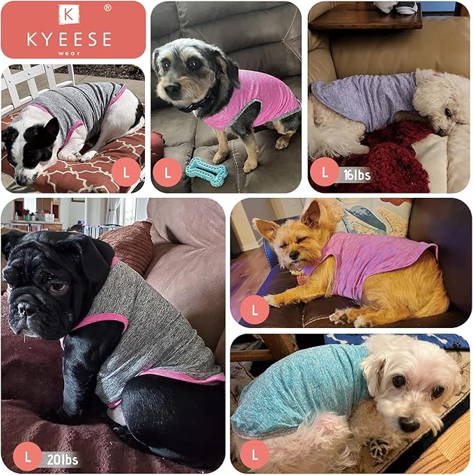 KYEESE 2 Pack Sun Protection Dog Shirts Quick Dry Soft Stretchy Dog T-Shirts with Reflective Label Tank Top Sleeveless Vest Pet Clothes for Small Medium Pet, Large, Grey+Blue