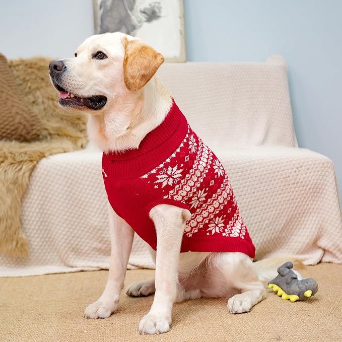 KOOLTAIL Cable Knit Dog Sweater Turtleneck, Cold Weather Pullover Classic Knitwear, Snowflake Pattern Thick Warm Winter Pet Clothes,Dog Christmas Sweater for Small Medium Large Dogs,Red XL