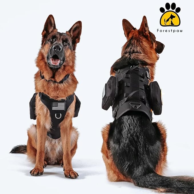 Forestpaw Dog Harness Medium Sized,Tactical Dog Harness with Handle,No Pull Military Style Service Dog Vest with Pockets Adjustable for Medium Dogs,Black,Chest 19.5-41.5"