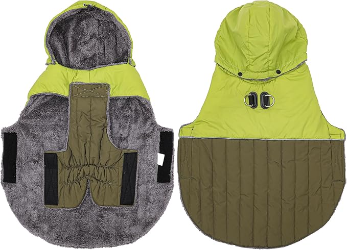 Detachable Hooded Dog Coat with Harness for Medium Dogs,Super Warm Fleece Puppy Jacket for Cold Winter Doggie Coats,Green L