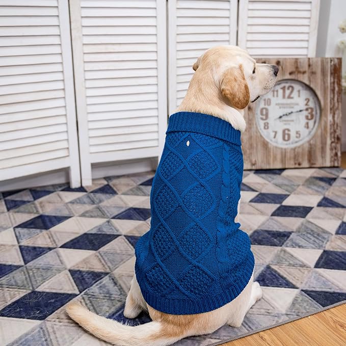 Mihachi Turtleneck Dog Sweater - Winter Coat Apparel Classic Cable Knit Clothes with Leash Hole for Cold Weather, Ideal Gift for Pet in New Year