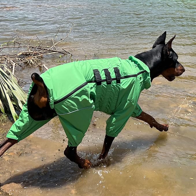Dogs Waterproof Jacket, Lightweight Waterproof Jacket Reflective Safety Dog Raincoat Windproof Snow-Proof Dog Vest for Small Medium Large Dogs Green XS