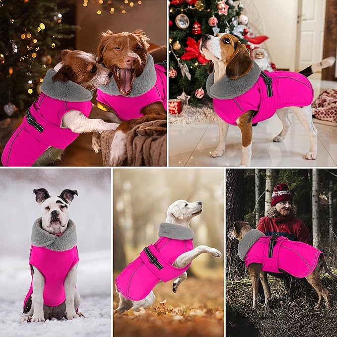 Dogcheer Dog Coat with Pocket, Waterproof Dog Jacket with Adjustable Buckle, Reflective Puppy Winter Coat Warm Turtleneck Fleece SnowJacket for Small Medium Large Dogs - Pink L