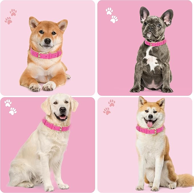 Leather Dog Collar for Small Medium Large Dogs, Soft Padded Dog Leather Collar with Heavy Duty Gold Buckle, Durable & Comfortable for Puppy Dogs Daily Walking (Hot Pink, XS)