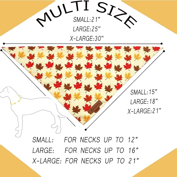 Realeaf Fall Dog Bandanas 2 Pack, Orange Pumpkin and Leaf Print Pet Scarf for Boy and Girl, Premium Durable Fabric, Holiday Bandana for Medium and Large Dogs (Large)