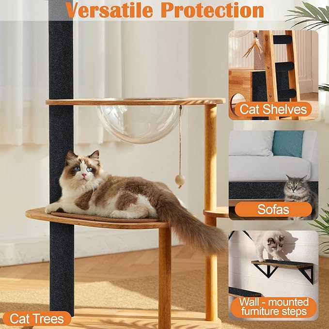 Cat Scratch Furniture Protector - 158" x 13.8" Trimmable Self-Adhesive Cats Claws Scratch Pads, DIY Cat Climbing Couch Protector for Scratch Post Cat Tree Replacement Indoor (Black)