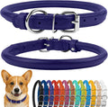 CollarDirect Rolled Leather Dog Collar, Soft Padded Round Puppy Collar, Handmade Genuine Leather Collar Dog Small Large Cat Collars 13 Colors (11-14 Inch, Purple Textured)