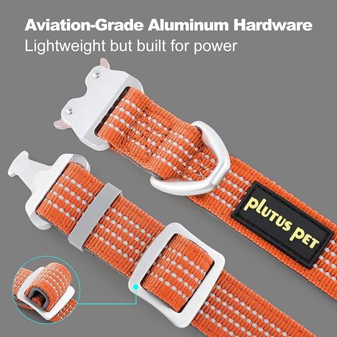 Plutus Pet Reflective Dog Collar with Aviation Aluminum Buckle, Neoprene Padded for Comfort, Lightweight, Heavy Duty Nylon Collar for Puppy Small Medium Large Dogs (Orange, S)