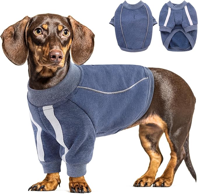 Queenmore Fleece Dog Sweater for Male Dogs, Soft Pullover Dog Sweatshirt with Leash Hole/Reflective Stripes – Cozy Winter Fleece Jacket for Small Medium Large Boy Puppy, Blue XS