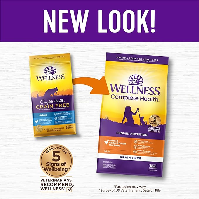 Wellness Complete Health Adult Dry Cat Food for Indoor and Outdoor Cats, Grain Free, Natural, Chicken & Chicken Meal (11.5 Pound Bag)