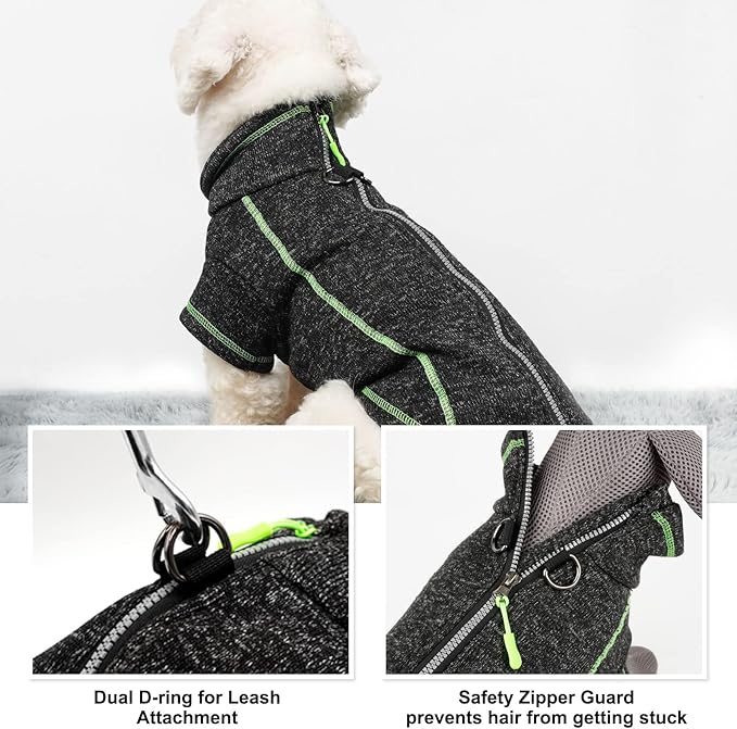 cyeollo Fleece Dog Jacket Reflective Dog Sweater Zipper up Small Doggie Coats with D Ring Jackets Indoor and Outdoor Warm Pet Clothes