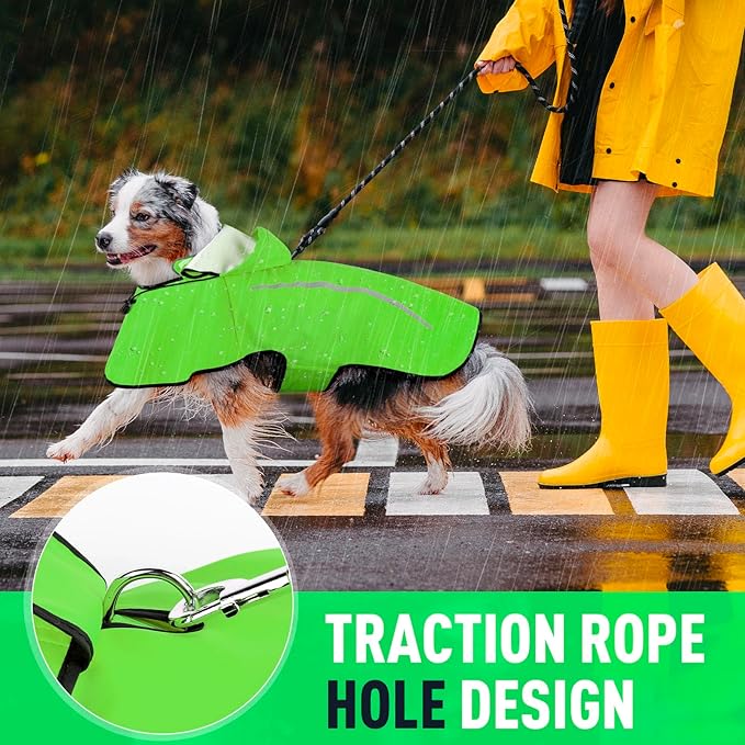 Dog Raincoat with Removable Hoodie, Rain Coats Waterproof Windproof Snowproof, Rain Jacket with Reflective Strip/Adjustable Drawstring/Leash Hole for Dog Walking (Green, X-Large)