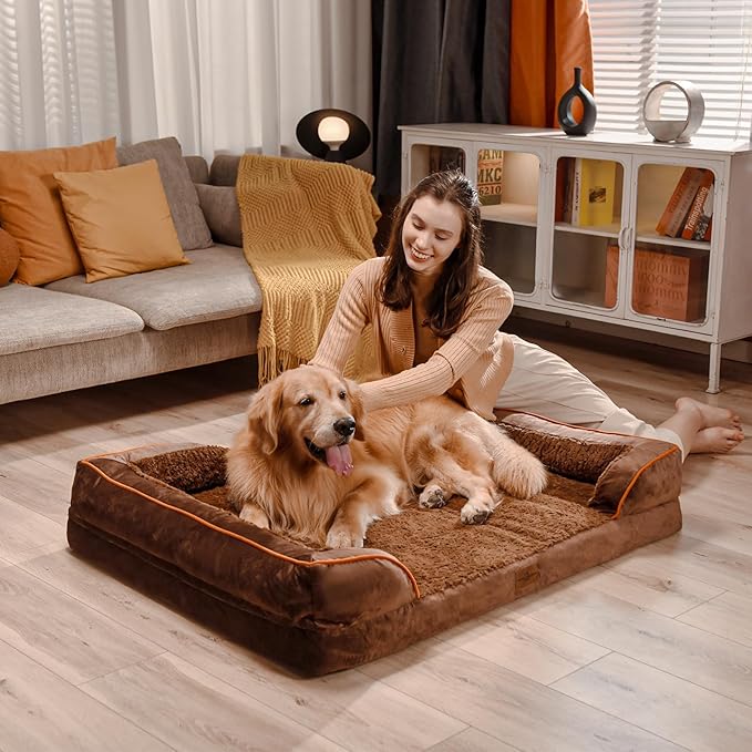 Comfort Expression Orthopedic Dog Bed for Small Dogs 24x16 Inch, Waterproof Supportive Egg Crate Foam Small Pet Bed with Removable Bolsters, Dog Couch with Washable Cover & Non-Slip Bottom, Dark Brown