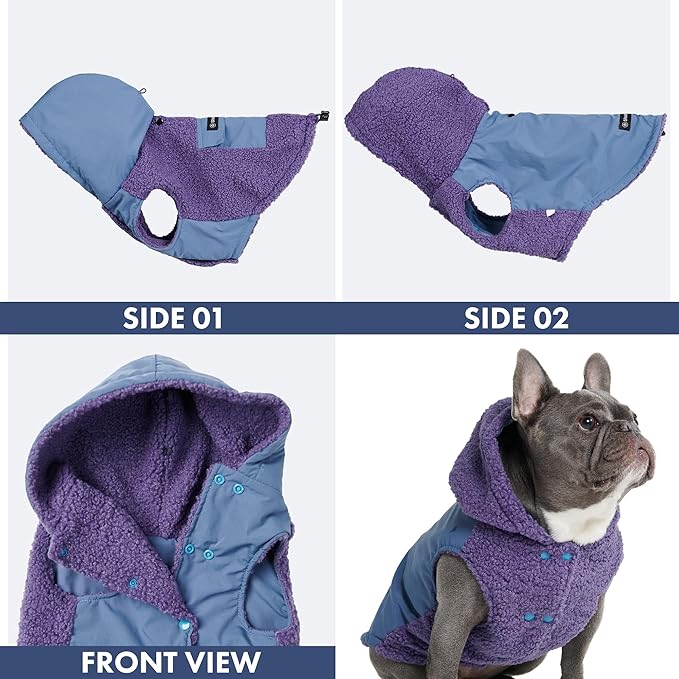 Spark Paws Reversible Dog Sweater, Sherpa Vest with Warm Fleece Lining, Warm Coat for Winter, Suitable for Small Medium, Large, XL XXL Dogs - Purple and Navy Blue - L