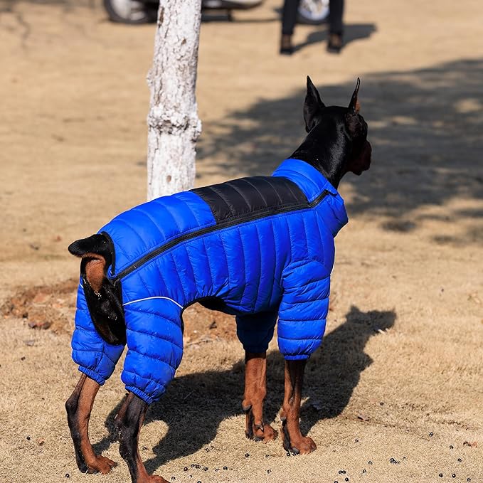 Lovelonglong Warm Jacket - 4 Legs Covered Waterproof Windproof Reflective Vest, Zippered Adjustable Outdoor Snow Jacket for Small Medium Large Dogs, Blue L