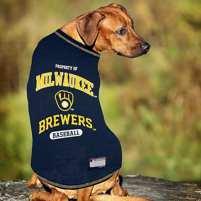 MLB Milwaukee Brewers Dog T-Shirt, Small. - Licensed Shirt for Pets Team Colored with Team Logos. - Premium Stretchable Materials for The Comfort of Your Dog & cat.