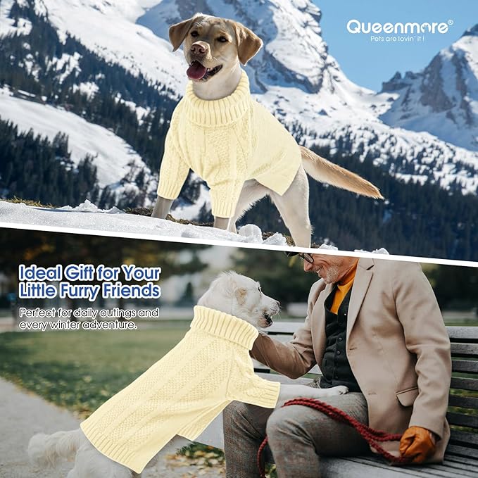 Queenmore Small Dog Sweaters for Dogs Girls Boys,Xmas Sweater Small Dog,Turtleneck Knitted Sweater for Dogs Cats,Cold Weather Pullover for Male Female,Soft Sweaters Pet Apparel(Light Apricot,S)