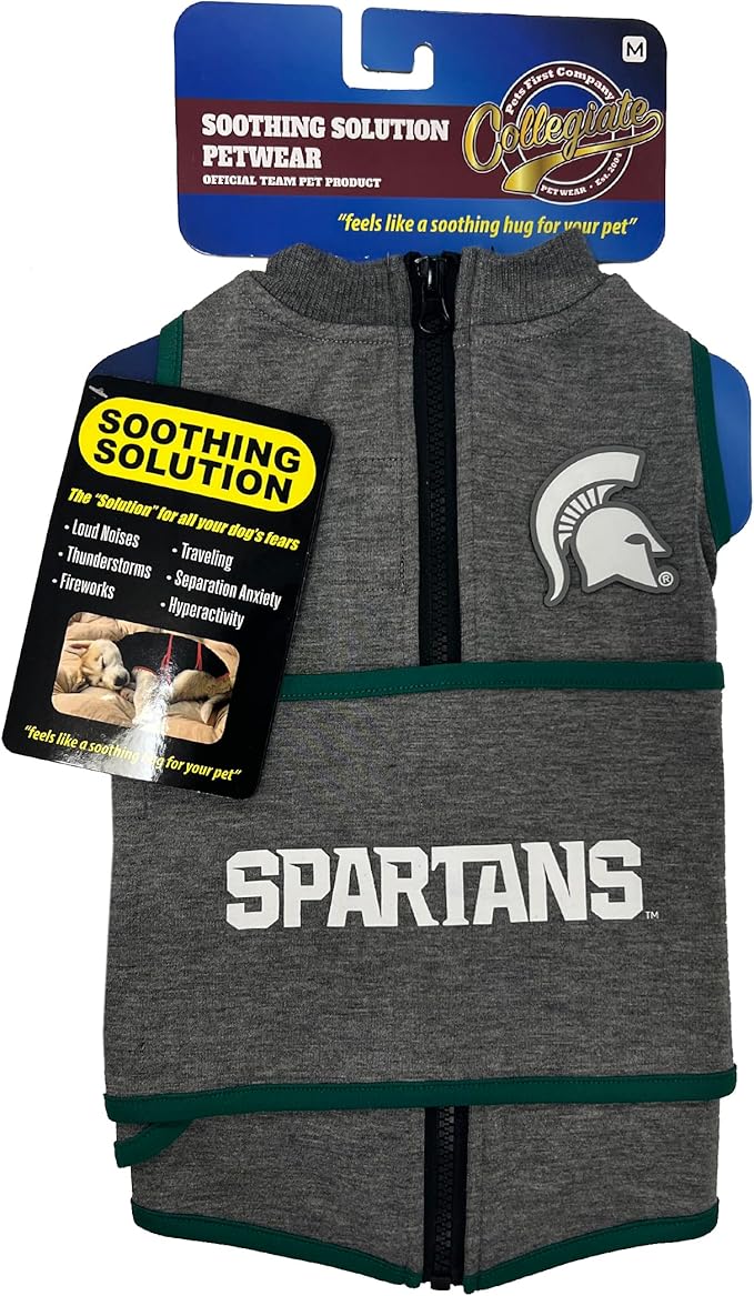 NCAA Michigan State Spartans Dog Anxiety Shirt Calming Soothing Vest for Dogs Cats with Anxiety Fears Fireworks, Loud Noises, Dark, Lonely Keeps Dogs Calm Feeling Safe, Relaxing Jacket Large