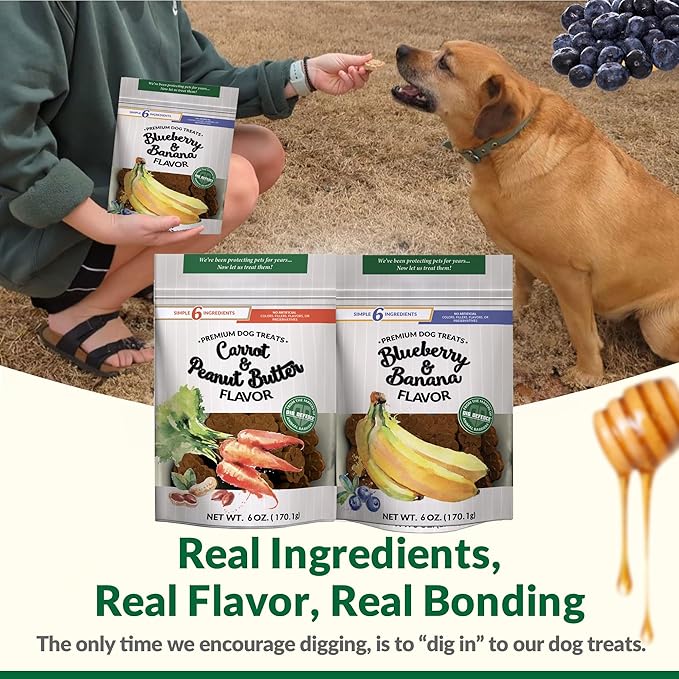 Dig Defence Premium Dog Treats - Carrot/Peanut Butter and Blueberry/Banana, Natural Ingredients, Baked Gourmet Snacks for Small & Big Dogs, Healthy Training Treat, 2 Pack